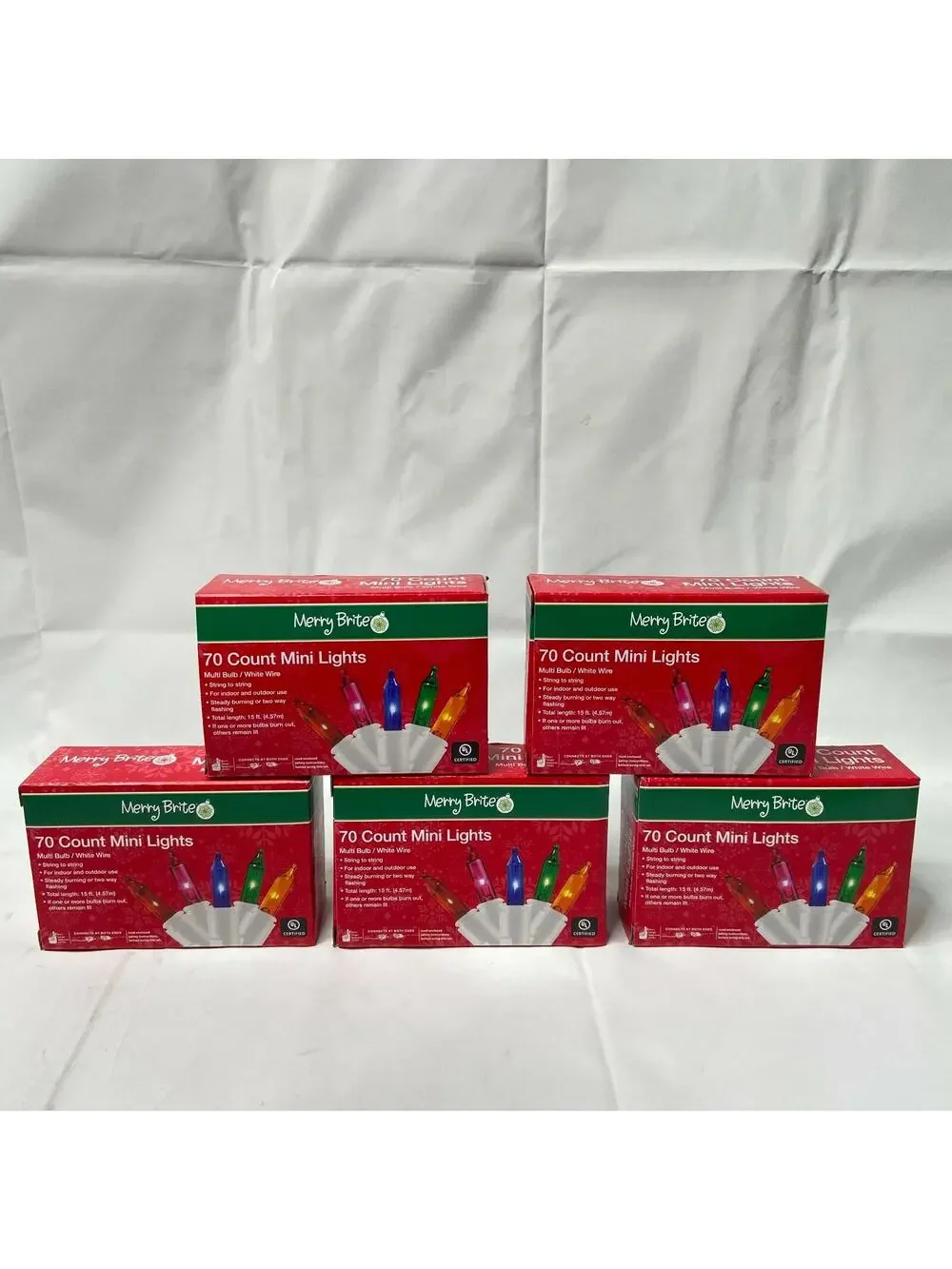 NEW 350 COUNT HOLIDAY CHRISTMAS MINI LIGHTS WHITE WIRE 70 COLORED BULBS PER BOX